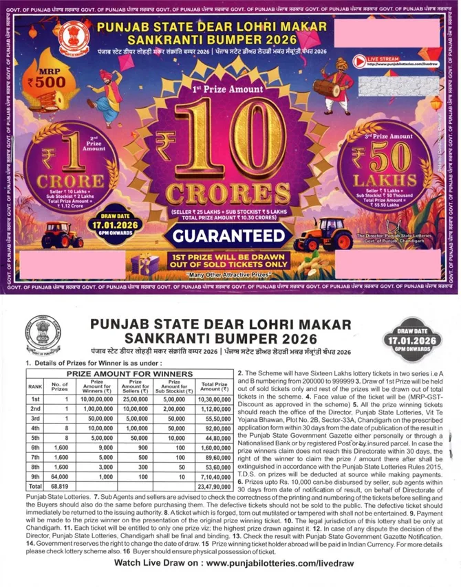 Punjab State Dear Lohri Makar Sankranti Bumper 2026 brochure